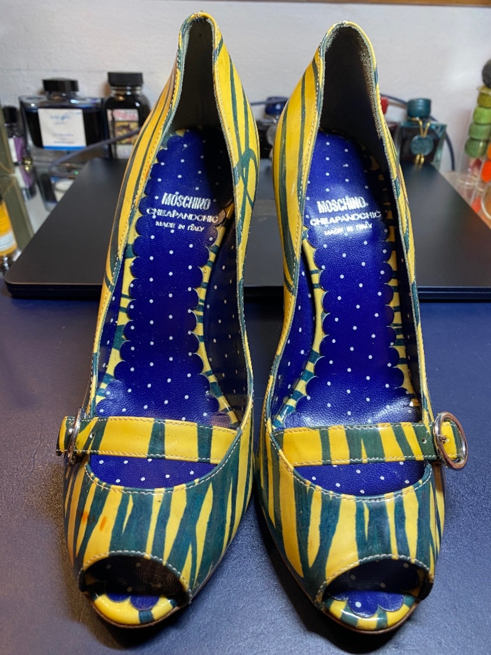 VINTAGE Moschino Cheap & Chic Y2K Patent Leather Peep Toe Heels Size 37